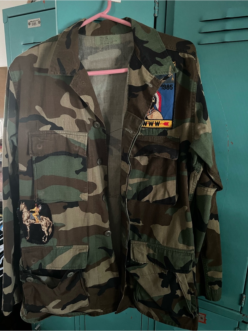 Camo jacket repurposed with patches